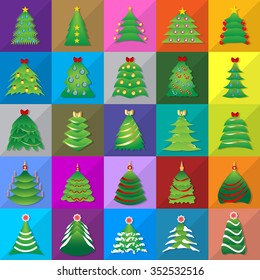 Christmas Tree Icons Set - Vector Illustration, Graphic Design. Collection Of Xmas Icons. For Web, Websites, Print, Presentation Templates, Mobile Applications And Promotional Materials