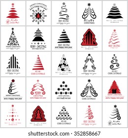 Christmas Tree Icons Set - Vector Illustration, Graphic Design. Collection Of Xmas Icons. For Web, Websites, Print, Presentation Templates, Mobile Applications And Promotional Materials