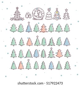 Christmas Tree Icons Set. Vector Illustration