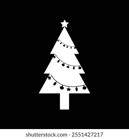  Iconos del árbol de Navidad. Diseño de silueta blanco negro Vector de Xmas Tree Icon.