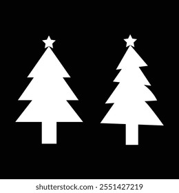  Iconos del árbol de Navidad. Diseño de silueta blanco negro Vector de Xmas Tree Icon.