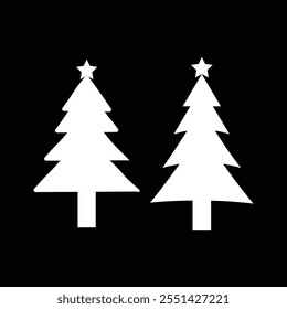  Iconos del árbol de Navidad. Diseño de silueta blanco negro Vector de Xmas Tree Icon.