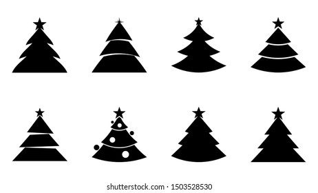 Christmas tree icons vector design. Set of Christmas trees isolated on white