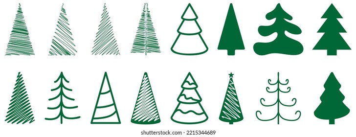 Iconos del árbol de Navidad. Ilustración del vector aislada en fondo blanco
