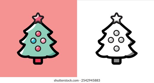 Christmas Tree Icons Vector Illustration Cartoon, Clipart, Line Art Design