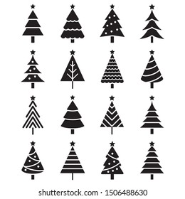 Christmas tree icons. Vector illustrations.