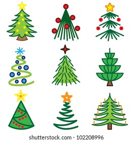 christmas tree icons vector set