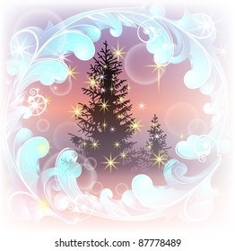 Christmas tree in icy frame