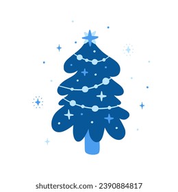 Christmas tree illustration. Blue Christmas tree vector clipart