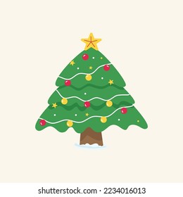 Christmas tree illustration, Cristmas tree flat design style