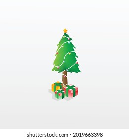 Christmas tree illustration design with decorations and gift boxes. Holiday background. Merry Chrismast and Happy New Year. Good to use for the design of Christmas illustrations, posters, banners, and