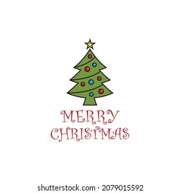 Christmas Tree Illustration Design Vector. Decorations elements, Frames, Ornaments, Design for greeting cards or to printing. Typographic Merry Christmas.