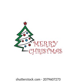 Vector de diseño de ilustración de árbol de Navidad. Elementos de decoración, marcos, ornamentos, diseño para tarjetas de felicitación o para imprimir. Tipografía Feliz Navidad.