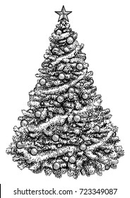 Christmas tree illustration  drawing  engraving  ink  line art  vector