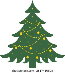 Christmas Tree Illustration with Flat Cartoon Design. Isolated on White Background
