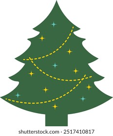 Christmas Tree Illustration with Flat Cartoon Design. Isolated on White Background