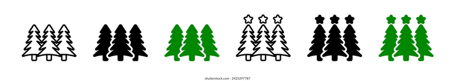 Christmas tree illustration. Green pine icon. Symbol black fir icons. Design Christmas pines Simple set plant in vector design style