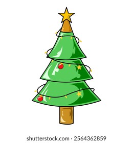 Christmas tree illustration for greeting card