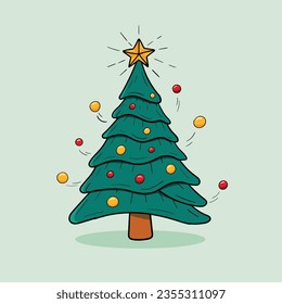 Christmas tree illustration. Hand drawn christmas tree vector illustration