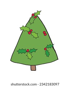 Christmas tree illustration image. 
Hand drawn image artwork of a christmas tree. 
Simple cute original logo.
Hand drawn vector illustration for posters, cards, t-shirts.