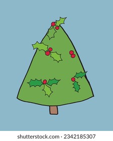 Christmas tree illustration image. 
Hand drawn image artwork of a christmas tree. 
Simple cute original logo.
Hand drawn vector illustration for posters, cards, t-shirts.