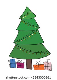 Christmas tree illustration image. 
Hand drawn image artwork of a christmas tree. 
Simple cute original logo.
Hand drawn vector illustration for posters, cards, t-shirts.