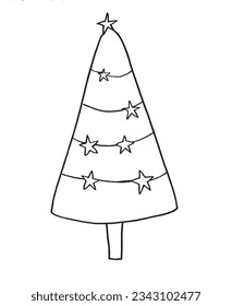Bild der Weihnachtsbaumgrafik. 
Handgezeichnete Bilder eines Weihnachtsbaumes. 
Einfaches, niedliches Originallogo.
Handgezeichnete Vektorgrafik für Poster, Karten, T-Shirts.