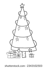 Christmas tree illustration image. 
Hand drawn image artwork of a christmas tree. 
Simple cute original logo.
Hand drawn vector illustration for posters, cards, t-shirts.