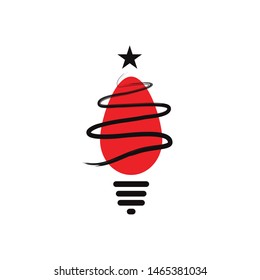 Christmas tree illustration made from red lamp and star with brushstroke ribbon