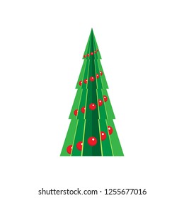 Christmas tree illustration, modern vector flat holiday Xmas element. Simple geometrical Christmas tree for leaflets, posters, banners, invitations, icons or web design.