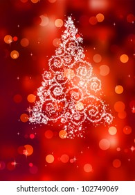 Christmas tree illustration on red background. EPS 8 vector file included