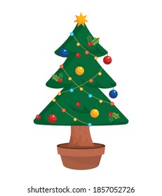 Christmas tree illustration. A tree with ornaments of various colors.