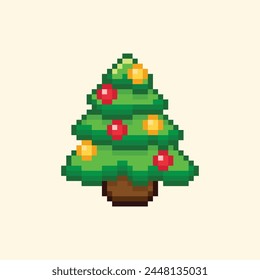 Christmas tree illustration in pixel art style