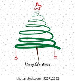 Christmas tree illustration with red star on top, Merry Christmas.