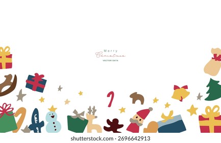 Christmas tree illustration. Set of December trees and ornaments. Santa and reindeer decorations.