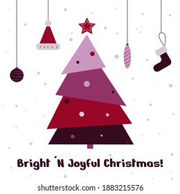 Christmas tree illustration. Stylish postcard 
for the New Year holiday. Vector illustration.