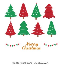 christmas tree illustrations in red and green color 