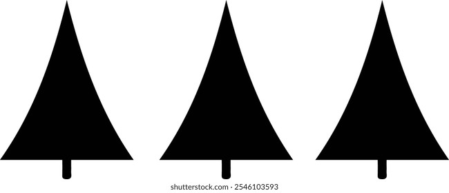 Ilustrações da árvore de Natal. Vetor. Ícones da linha da árvore de Natal. Árvores de Natal pretas em fundo branco isolado.