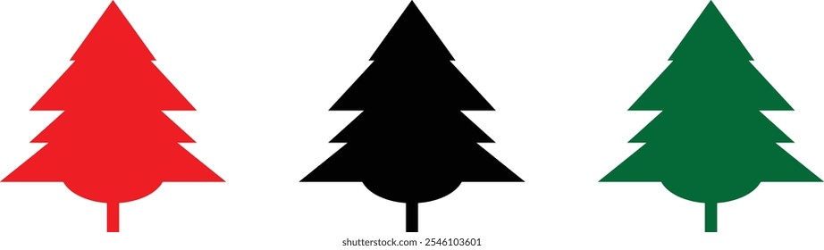Christmas tree illustrations. Vector. Christmas Tree Line Icons. Black Christmas trees on isolated white background.