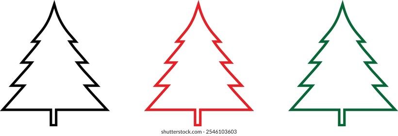 Ilustraciones del árbol de Navidad. Vector. Iconos de la línea del árbol de Navidad. Árboles de Navidad negros sobre fondo blanco aislado.