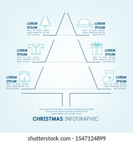 Christmas tree infographic with decorations and presents.