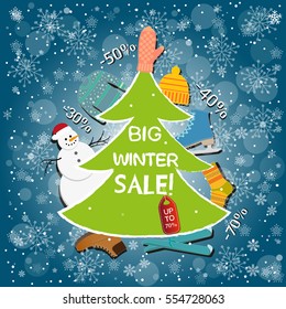 Christmas tree and the inscription big winter sale