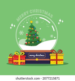 Christmas tree inside glass ball holiday gift vector illustration 