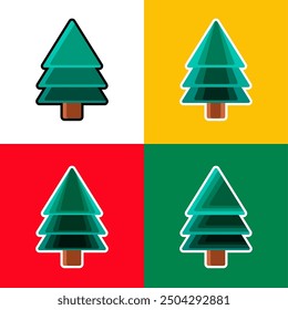 Árbol de navidad aislado en color blanco, amarillo, rojo y verde