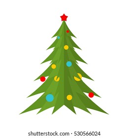 Christmas tree isolated. Festive fir-tree with balls. Spruce decorations and star. New Year symbol. xmas object 
