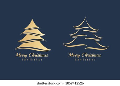 Christmas Tree isolated with golden color illustration