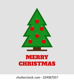Christmas tree. Isolated christmas tree on background with text. Flat style vector illustration. 