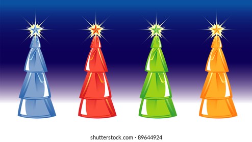 Christmas tree isolated on blue background. four colors. Vector illustration