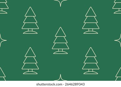 Árvore de Natal isolada em um fundo verde. Desenho de contorno branco. Padrão perfeito sob a máscara de corte, conveniente para edição. Fundo para papel, têxtil, envoltório de presente.