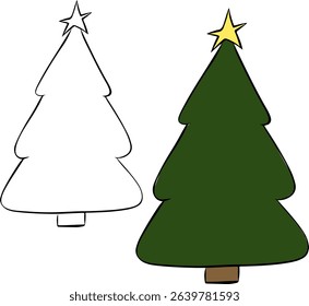 Christmas tree isolated on transparent background. Vector graphic line ink illustration. background for banners, print for fabric, labels, t-shirt printing.
